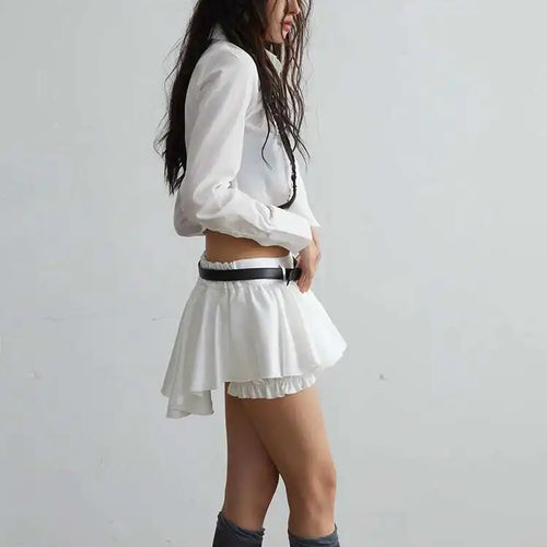 Load image into Gallery viewer, High Elastic Waist White Ruffles Spliced Mini Elegant Half-body Skirt Women Fashion Tide New Spring Autumn 2025 1DH7517
