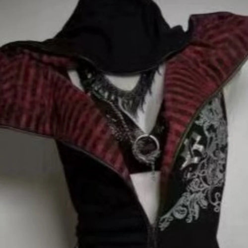 Load image into Gallery viewer, Harajuku Casual Women Printing Vest Coat Grunge Streetwear Sleeveless Patchwork Hooded Coats Y2k Aesthetic Zipper Pocket Jackets
