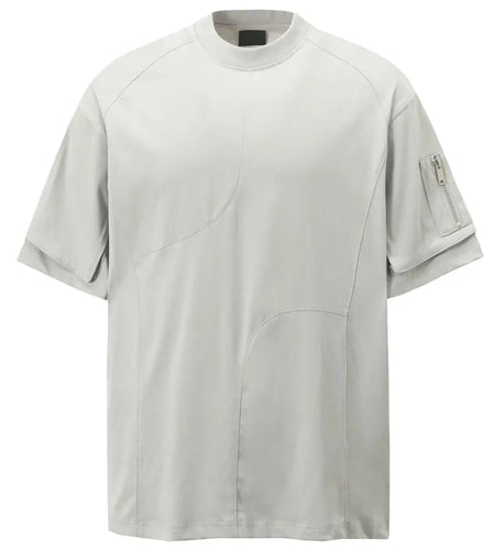 Vintage T-Shirt Y2K Sleeve Zipper Solid Color Urban Men Tshirt Streetwear Hip Hop Harajuku Casual Short Sleeve Summer Cotton Top