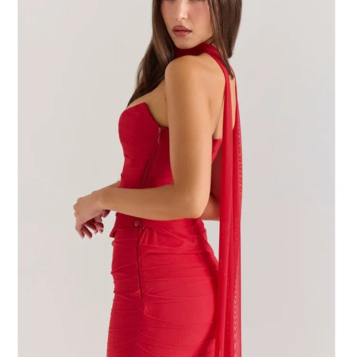 Load image into Gallery viewer, Elegant Strapless Top Half Long Skirt Set Women Sexy Backless Scarf Two-piece Set Party Club Evening Dress Spring 2025
