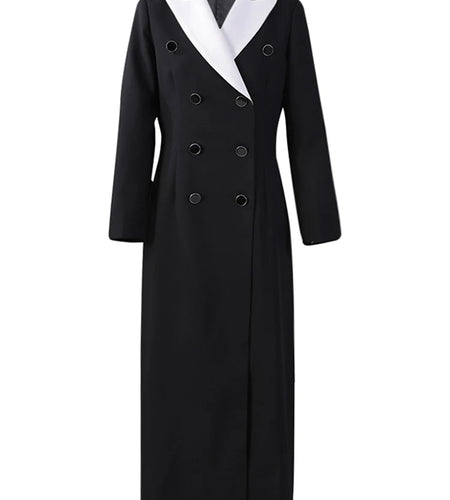 Women Color-block Double Breasted Long Elegant Blazer New Lapel Long Sleeve Jacket Fashion Spring Autumn 2025 7AB6826