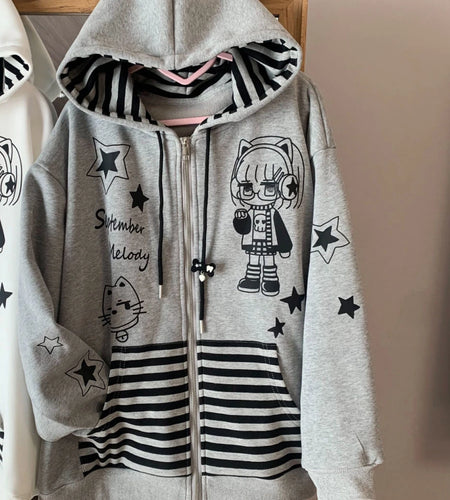 Women Clothing Japanese Cute Sweatshirts Jackets Hooded Thicked Anime Print Y2k Tops Ropa Mujer Casual Fashion Oversized Hoodies