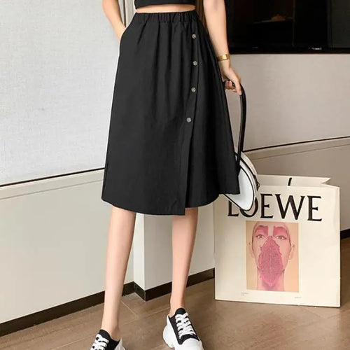 Load image into Gallery viewer, Solid Button Wide Leg Pant Skirt Female High Waist Loose Pentagonal Pant Korean Baggy Casual Fashion Trend Women Clothing Summer
