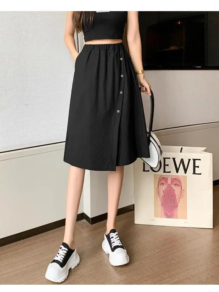 Solid Button Wide Leg Pant Skirt Female High Waist Loose Pentagonal Pant Korean Baggy Casual Fashion Trend Women Clothing Summer
