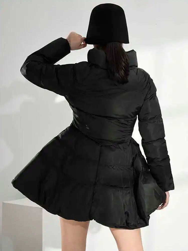 Black Bandage Bow  Cotton-padded Coat Long Sleeve Loose Fit Women Parkas Fashion Tide New Autumn Winter 2025 1DH5282