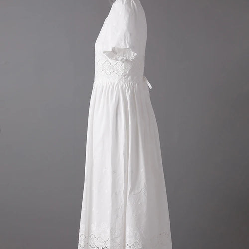 Load image into Gallery viewer, Women White Lace Hollow Out Elegant Slim Dress New Square Collar Short Sleeve Fashion Tide Spring Summer 2025 CPG3161
