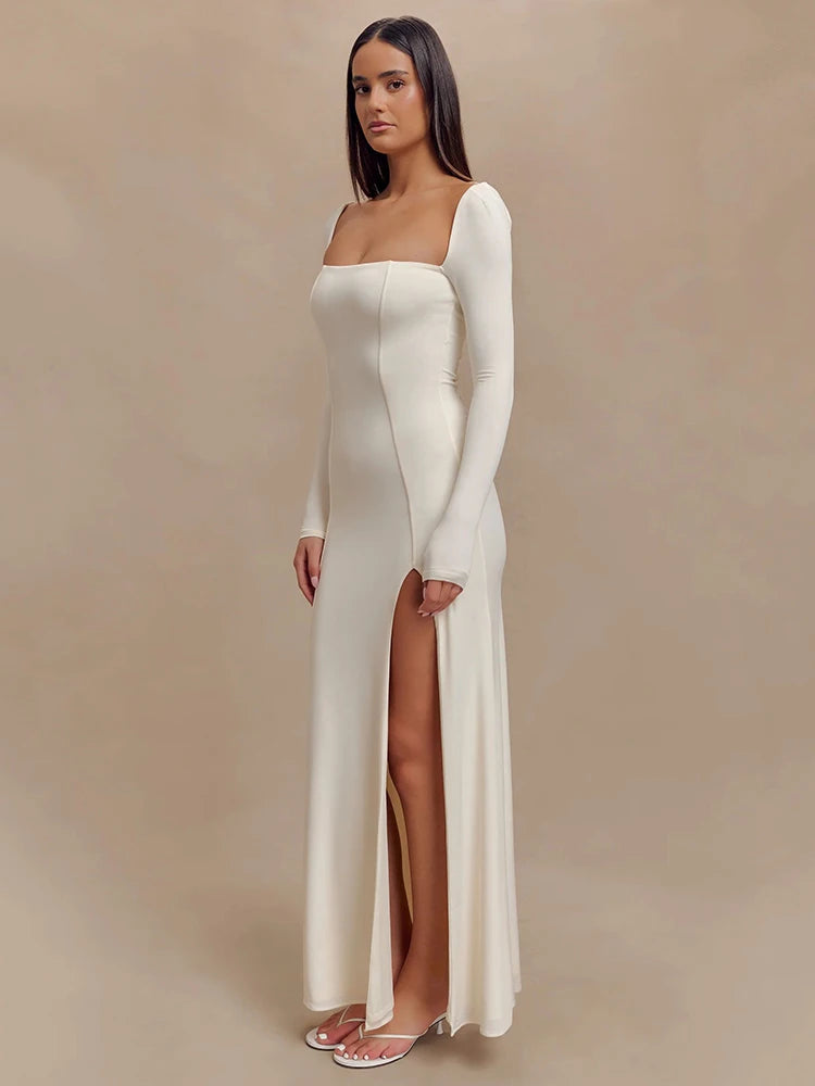 Elegant Long Sleeve Bodycon Party Evening Dress Female Sexy Split Tight Women Vestido Autumn/Winter New2024 Clothing