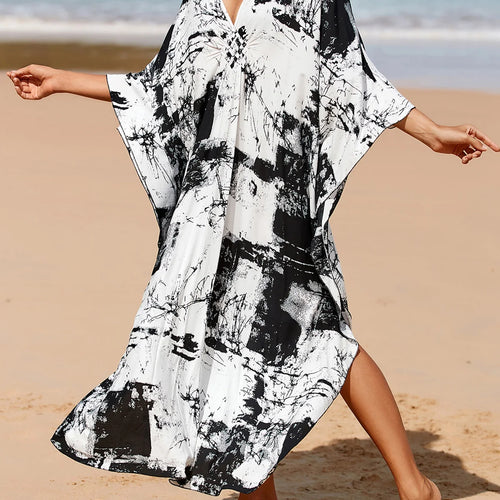 Load image into Gallery viewer, Sexy Zebra Printed V Neck Tunic Beach Cover Up Cover-ups Beach Dress Beach Wear Beachwear Beach Long Dress Female Women V4159
