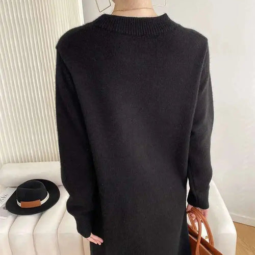 Load image into Gallery viewer, Women Rose Red Casual Midi Elegant Knitting Dress New Round Neck Long Sleeve Fashion Tide Spring Autumn 2025 1DH6450
