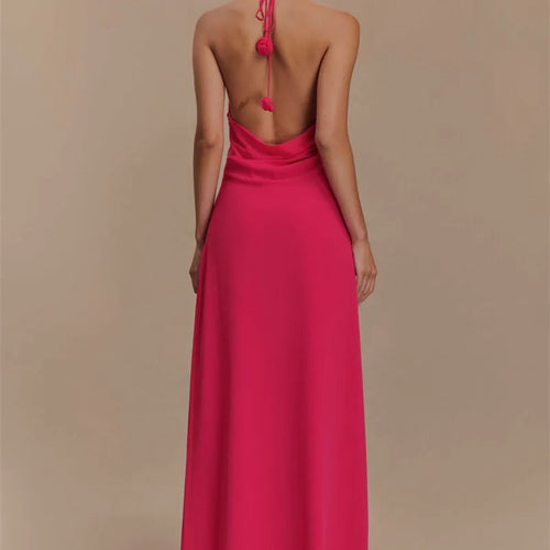 Load image into Gallery viewer, Rose Halter Off-shoulder Sexy Maxi Dress Women Rose Red Sleeveless Backless Lace-up High Waist Club Party Long Dress
