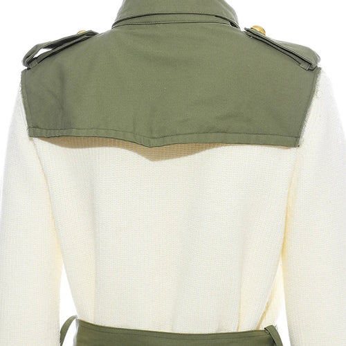 Load image into Gallery viewer, Beige Spliced Belted Knitting Cardigan Sweater Stand Collar Long Sleeve Women New Fashion Tide Spring Autumn 2025 1DH5643
