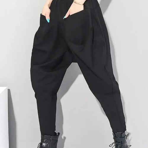 Load image into Gallery viewer, High Elastic Waist Black Wrinkled Long Harem Trousers New Loose Fit Pants Women Fashion Tide Spring Autumn 2025 1DC427
