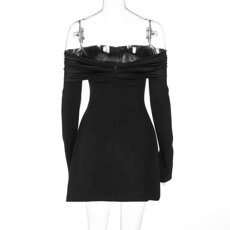 Off-shoulder Long Flare Sleeve Sexy Mini Blazer Dress For Women Autumn Winter New Strapless Backless Elegant Dress