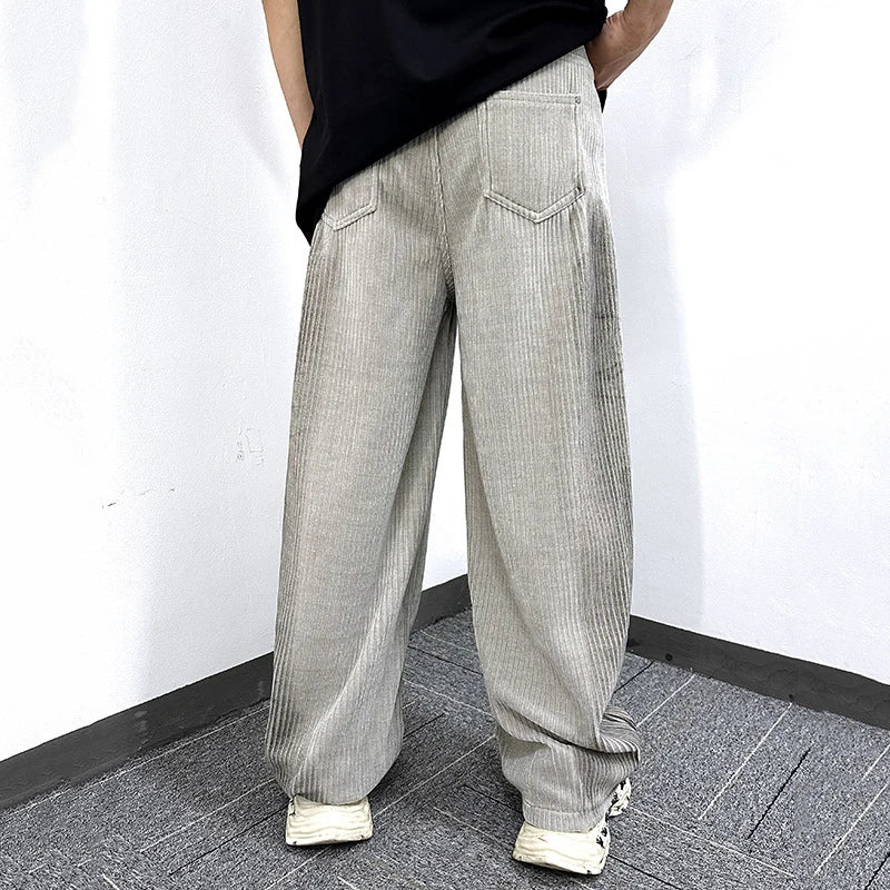 Men's Jeans New Ameriican Simple Style Stripe Distressed Wide Leg Loose Denim Pants Trendy Casual Male Bottoms 9W1775