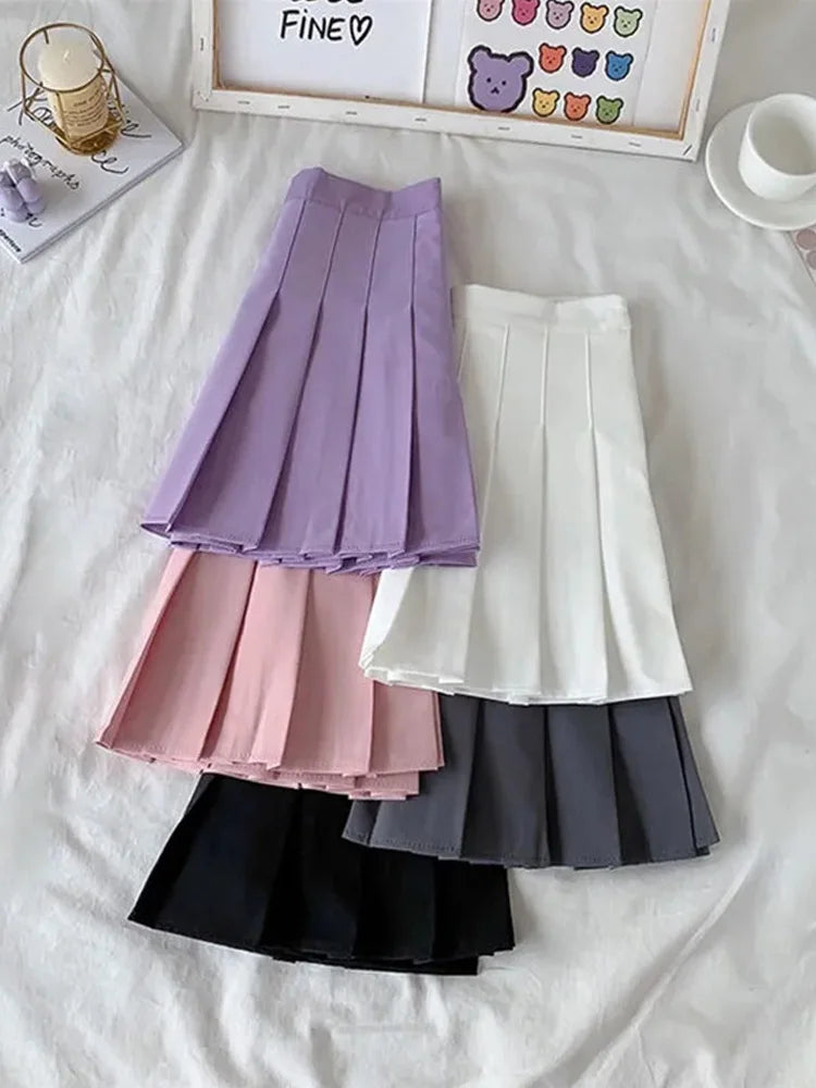 Black Skirt Female Summer High Waist gothic Anti-Glare A-Line Pleated Skirt Short Skirt Purple Ins Tide Ulzzang Skirt