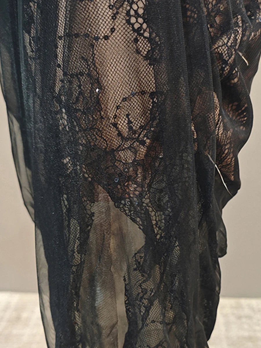 Solid Spliced Lace Slimming Dresses For Women Strapless Sleeveless High Waist Temperament Dress Female Fashion New