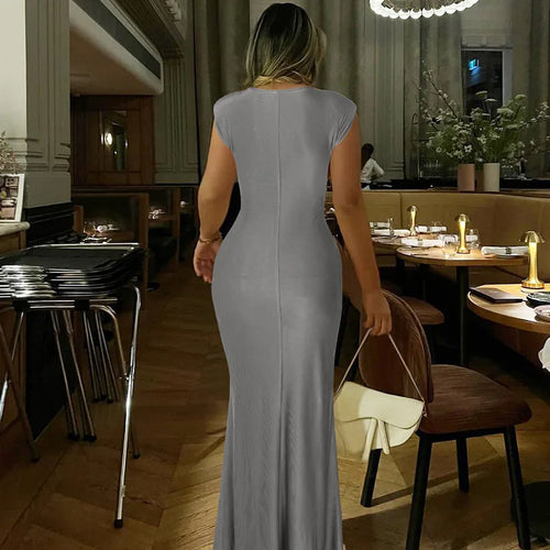 Load image into Gallery viewer, Sleeveless Ruched Sexy Maxi Dress For Women Gown Fashion Solid O Neck High Waist Bodycon Club Long Dress Vestido
