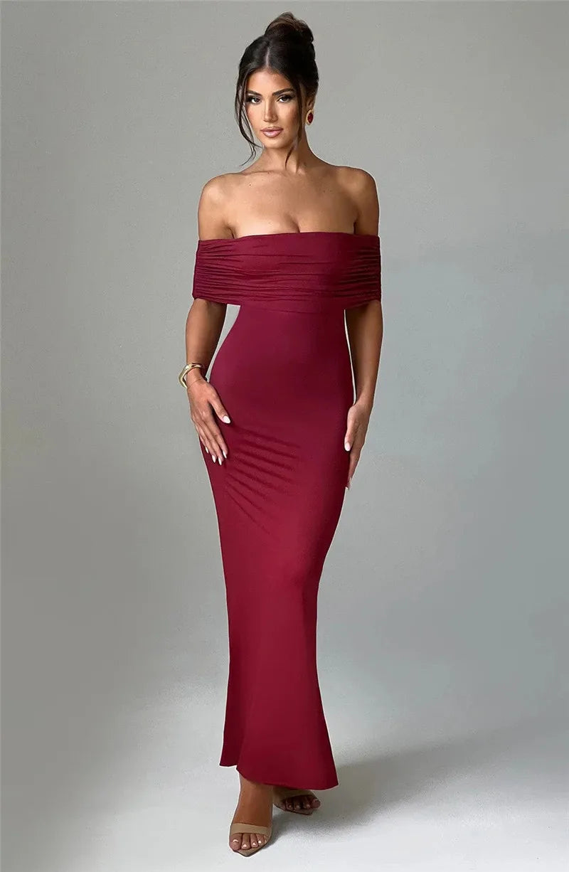 Strapless Backless Sexy Maxi Dress For Women Black Solid Off-shoulder Sleeveless Bodycon Club Party Long Dress Elegant