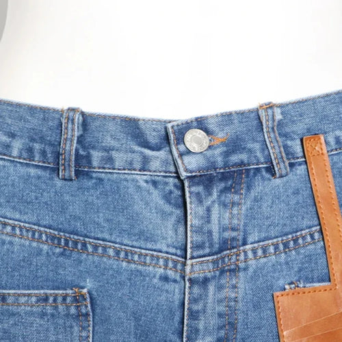 Load image into Gallery viewer, Casual Patchwork Pocket Jeans For Women High Waist Spliced Button Minimalist Straight Trousers Female Fashion Style
