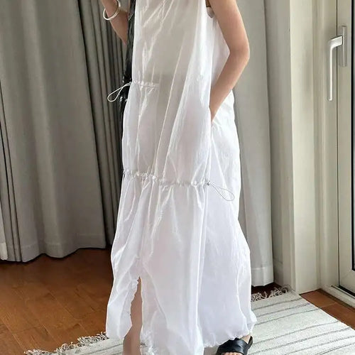 Load image into Gallery viewer, Women White Gray Big Size Long Elegant Thin Dress New Square Collar Sleeveless Fashion Tide Spring Summer 2025 1DH6054
