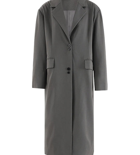 Women Gray Button Design Big Size Long Elegant Blazer New Lapel Long Sleeve Jacket Fashion Tide Spring Autumn 2025 CPDB250