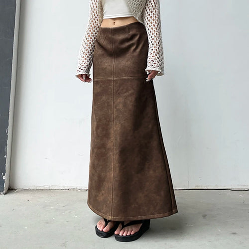 Load image into Gallery viewer, Fashion Brown Elegant Low Rise Leather Skirt Women Streetwear Clubwear Party Long Skirt Slit Autumn Vintage Clothing
