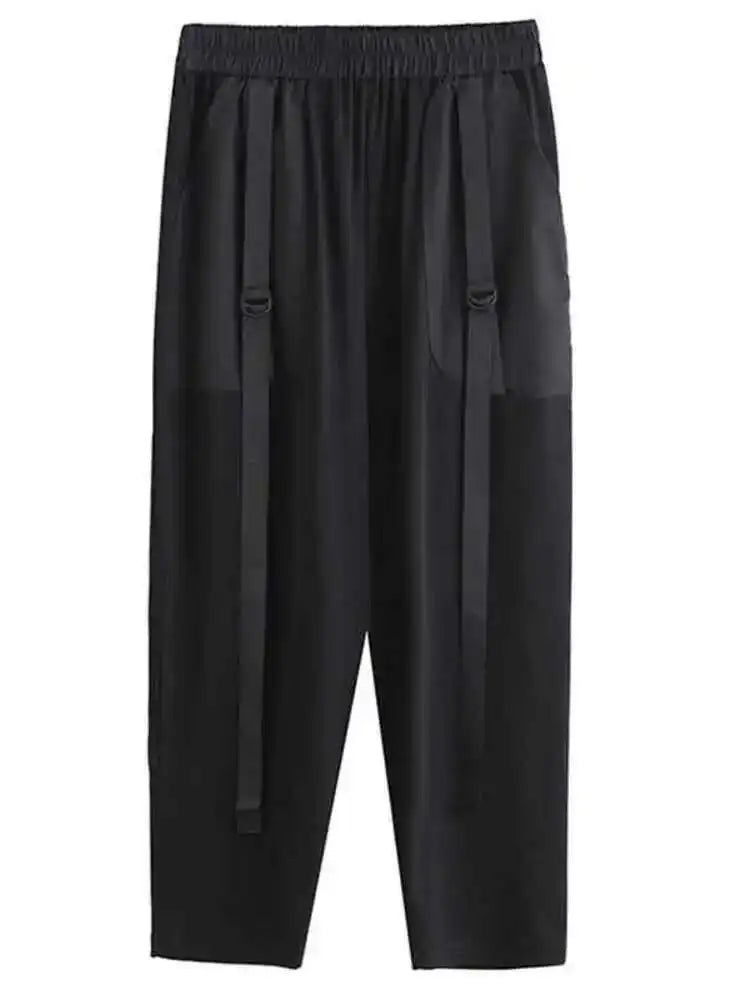 High Elastic Waist Black Pocket Split Long Harem Trousers New Loose Fit Pants Women Fashion Spring Autumn 2025 1DD5773