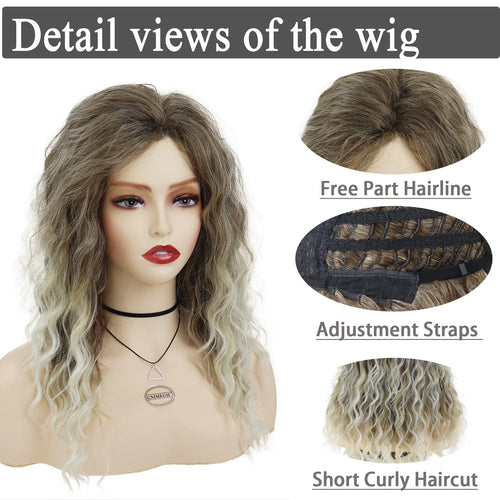 Load image into Gallery viewer, Synthetic 22&quot; Long Curly Wig Ombre Blonde Color Hair with Free Part Bangs Natural Wig Average Head Wig Wavy Cut Carnival Wig
