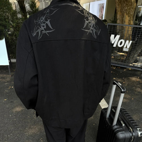 Load image into Gallery viewer, Printing Men&#39;s Denim Jackets Stand Collar Zipper Pactchwork Contrast Color Washed Autumn Trendy Male Coat Streetwear 9C9064
