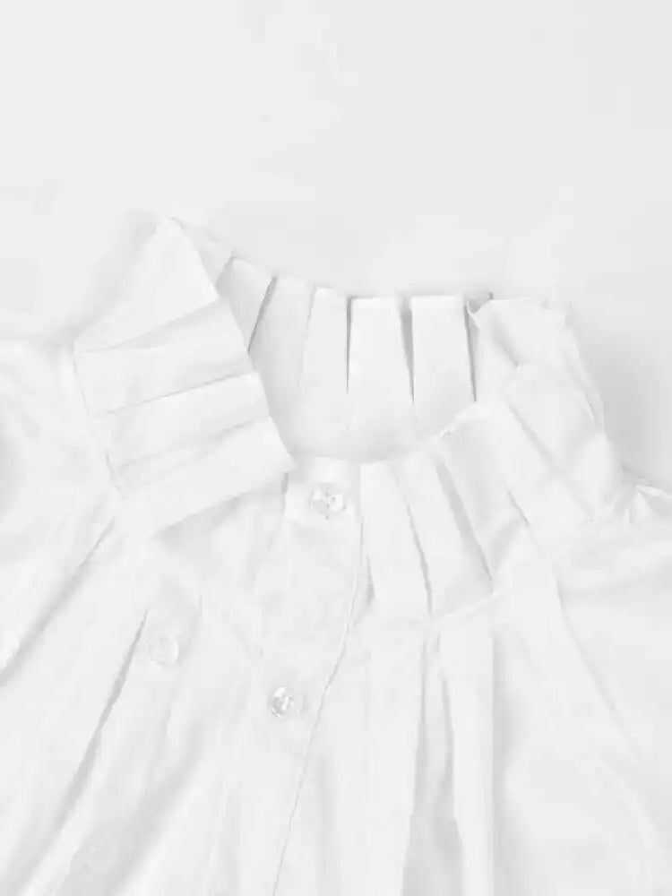 Women White Pleated Big Size Irregular Blouse New Stand Collar Long Sleeve Shirt Fashion Spring Autumn 2025  1DE395100