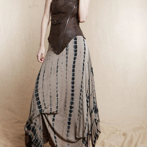 Load image into Gallery viewer, Women Brown Irregular Spliced Tie Dye Vintage Long Strapless Dress New Sleeveless Fashion Tide Spring Autumn 2025 1DH9375
