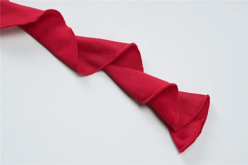 Sexy Women Dress Sets Rose Strapless Crop Tops And Mini Skirt Sets Female Elegant Ruffled Club Party Two Piece Sets