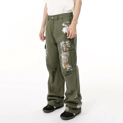 Load image into Gallery viewer, Men's Cargo Jeans New Summer American High Street Paint Design Multi Pockets Loose Male Bottoms Fold Design 2025 9W1685
