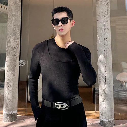 Load image into Gallery viewer, Casual Slim Male T-shirt Vest Two-piece Set Round Collar Long Sleeve T-shirts Solid Color Sleeveless Tank Top 9C3856
