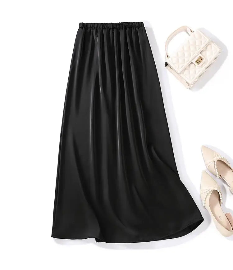 French Retro Solid Elegant Women Bandage Long Skirts Korean Fashion Pleated A-line Skirt Spring Autumn Office Wrapped Hip Skirt