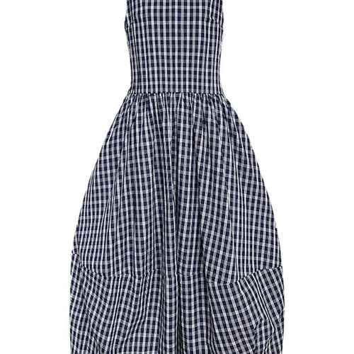 Load image into Gallery viewer, Women Dark Blue Plaid Pocket Vintage Long Elegant Vest Dress New V-Neck Sleeveless Fashion Tide Spring Summer 2025 1DJ0667
