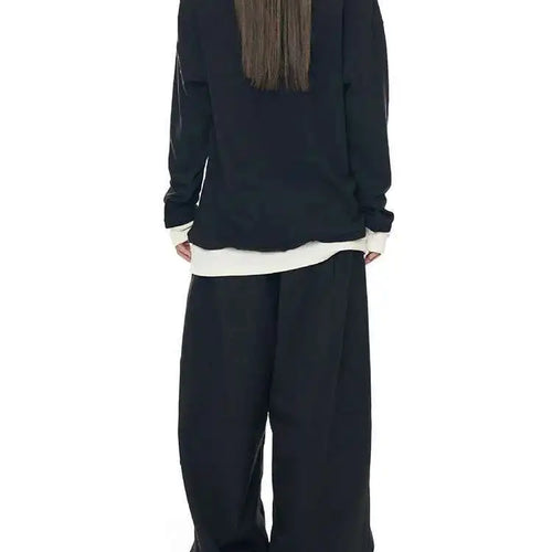 Load image into Gallery viewer, Women Black Hem Color-block Big Size Casual T-shirt New Round Neck Long Sleeve Fashion Tide Spring Autumn 2025 1DH8666
