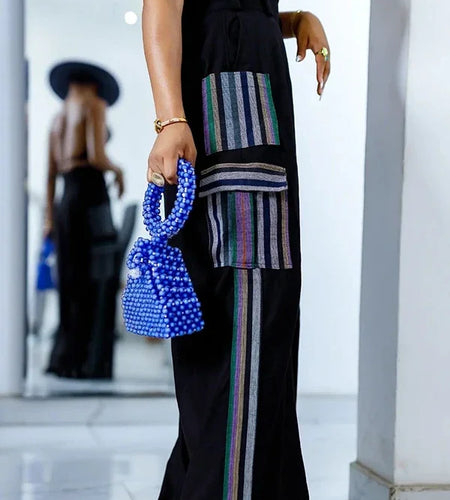 Split-joint Female Loose Wide Leg Trousers Summer Spring Striped High Waisted Pants with Pockets for Women