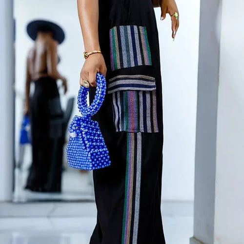 Load image into Gallery viewer, Split-joint Female Loose Wide Leg Trousers Summer Spring Striped High Waisted Pants with Pockets for Women
