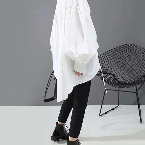 Load image into Gallery viewer, Women Back Long Drawstring Big Size Blouse New Satnd Collar Long Sleeve Loose Fit Shirt Fashion Spring Autumn 2025 1Z189
