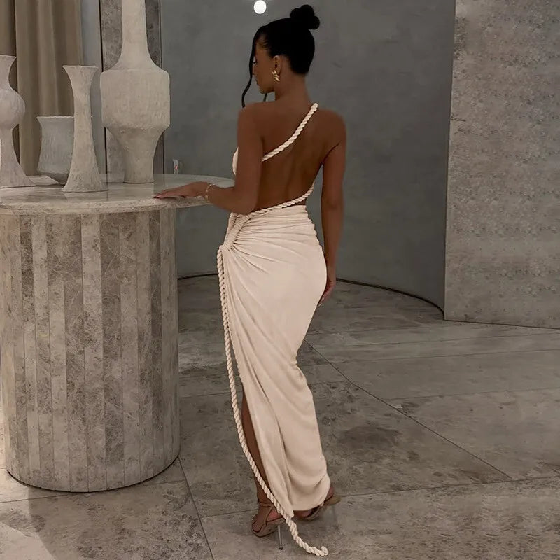 Off-shoulder Thigh High Split Sexy Maxi Dress For Women Fashion Strapless Sleeveless Ruched Bodycon Club Party Dress