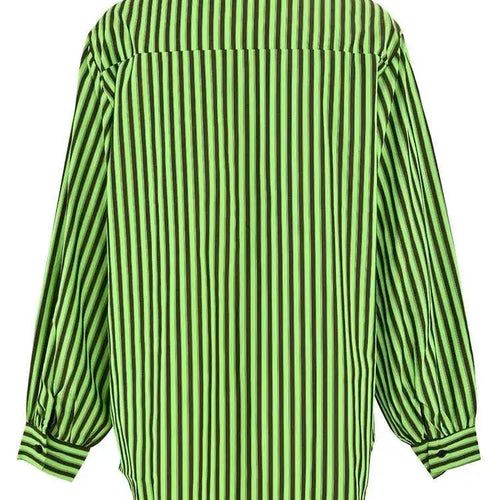 Load image into Gallery viewer, Women Green Striped Big Size Casual Blouse New Lapel Long Sleeve Loose Fit Shirt Fashion Tide Spring Autumn 2025 CPG0655
