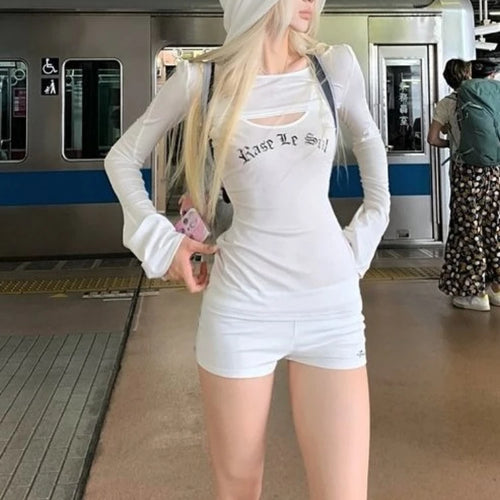 Load image into Gallery viewer, Y2k Aesthetic Two Piece Sets Streetwear Fairy Casual Crop Hooded Tops + Harajuku Letter Print Slim Fit Vest Female Grunge Suit
