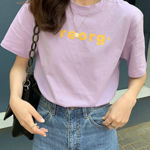 Load image into Gallery viewer, Letter Print Women T shirt Blue Purple White Basic T-shirts O-neck Short Sleeve Tee Female Summer Leisure Tops M-XL
