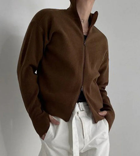 Korean Style Men's Wear Zipper Knitted Cardigan Coat Autumn Loose Fashion  Lazy Sweater Trendy Male Knits 9C2384