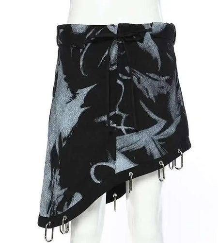 High Waist Black Detachable Irregular Printed Denim Half-body Skirt Women Fashion Tide New Spring Autumn 2025 1DH4523