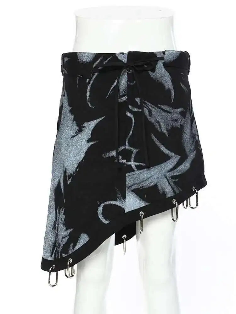 High Waist Black Detachable Irregular Printed Denim Half-body Skirt Women Fashion Tide New Spring Autumn 2025 1DH4523