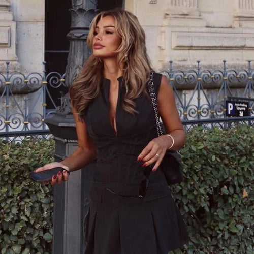 Load image into Gallery viewer, Autumn Women Office Lady Blazer Dress Sleeveless 2023 Casual Fashion A Line Dress with Pocket Gray Women's Clothing
