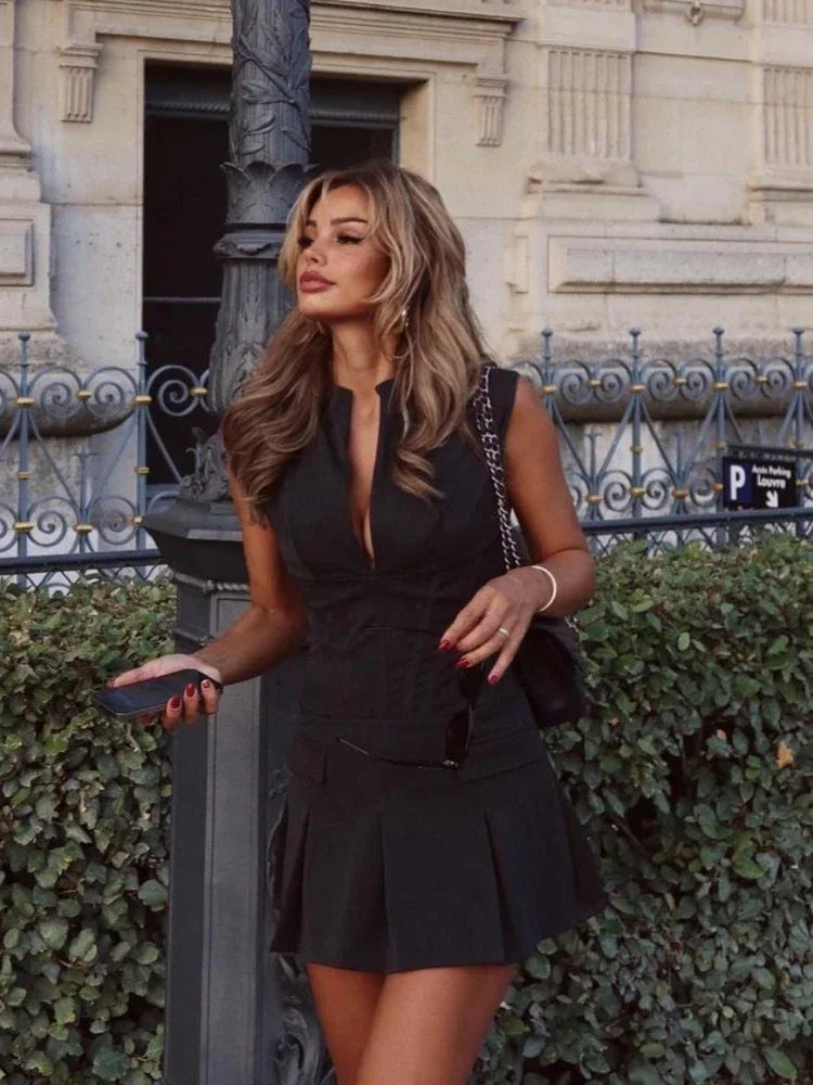 Autumn Women Office Lady Blazer Dress Sleeveless 2023 Casual Fashion A Line Dress with Pocket Gray Women's Clothing