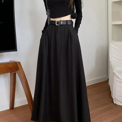 Load image into Gallery viewer, Korean Black High Waist Pleated Woman Grey Suit Skirt Female 2023 Autumn Ladies Casual Fashion Beige Festival A-line Long Skirts
